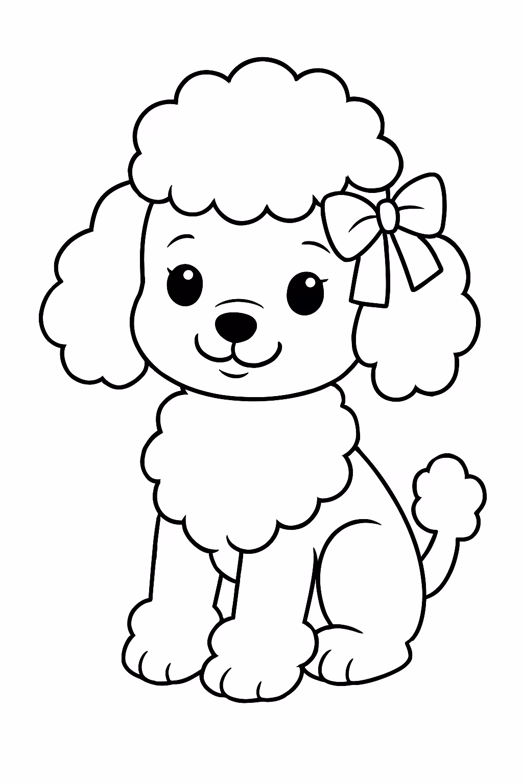 Uma poodle com lacinho na orelha para colorir — desenho para imprimir