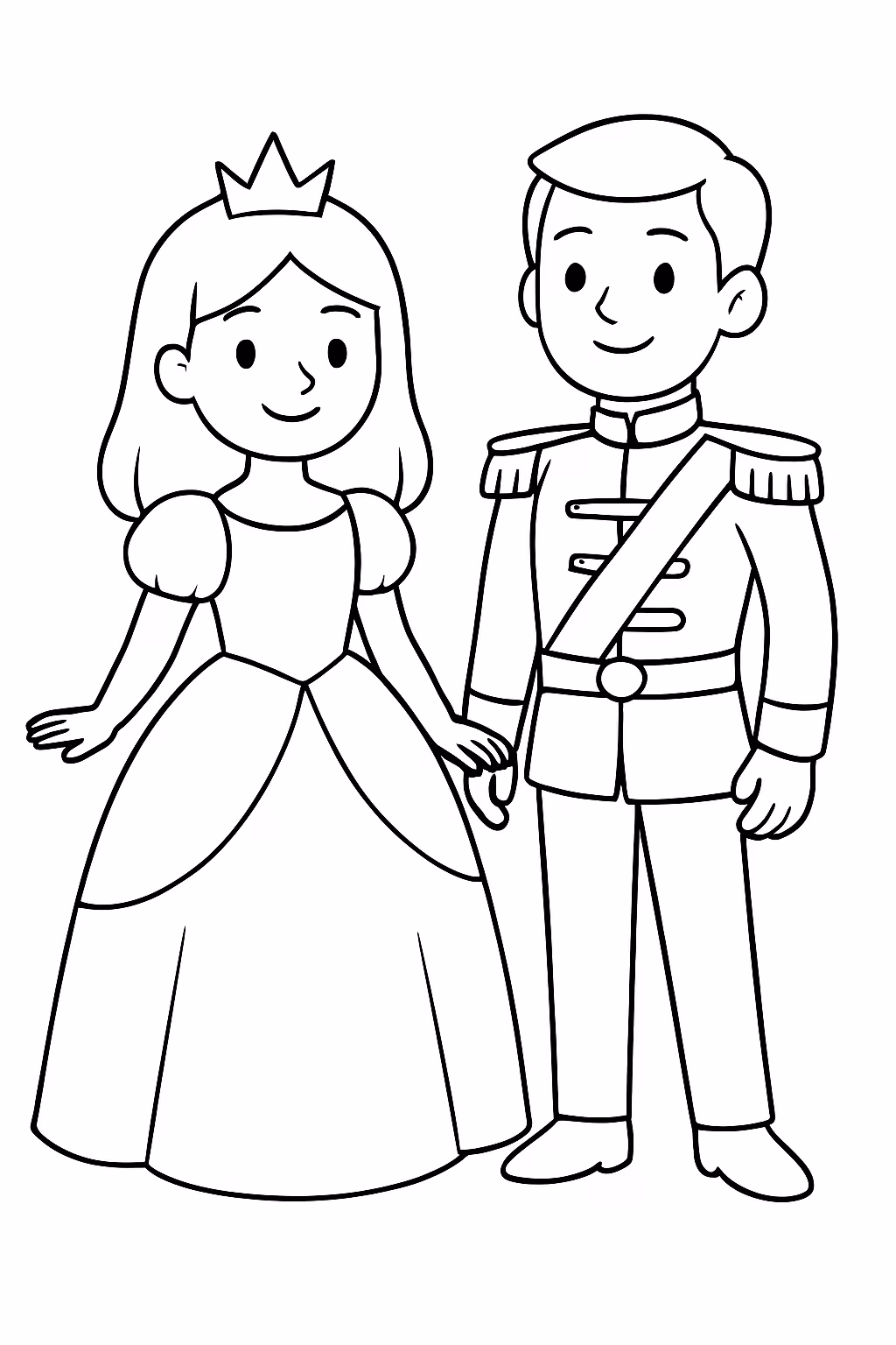 Uma princesa com cabelo medio liso e um principe com para colorir — desenho para imprimir