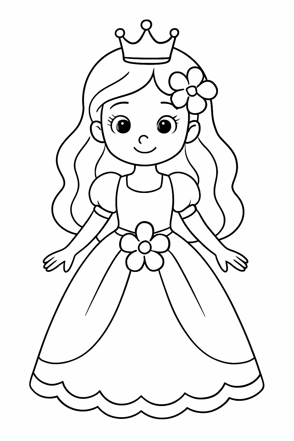 Uma princesa linda chamada florzinha para colorir — desenho para imprimir