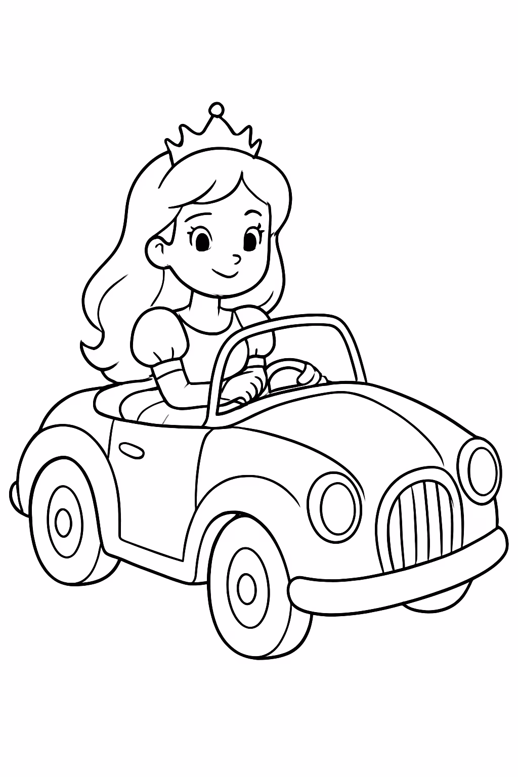 Uma princesa num carro para colorir — desenho para imprimir