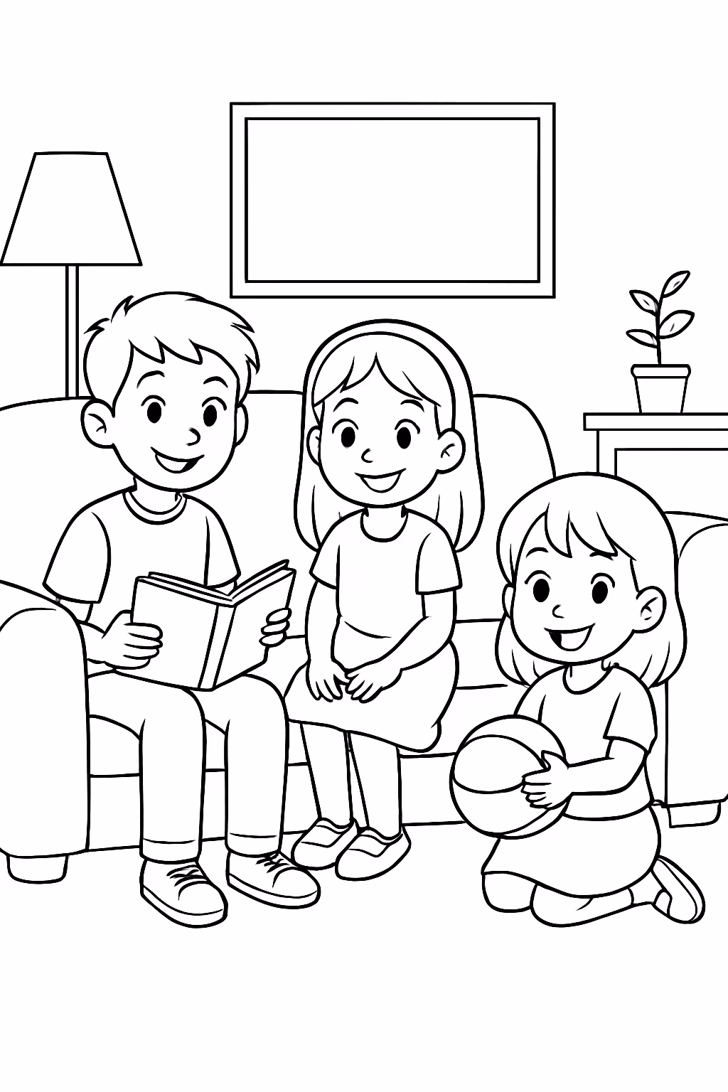 Uma sala com criancas menino de anos uma menina de para colorir — desenho para imprimir