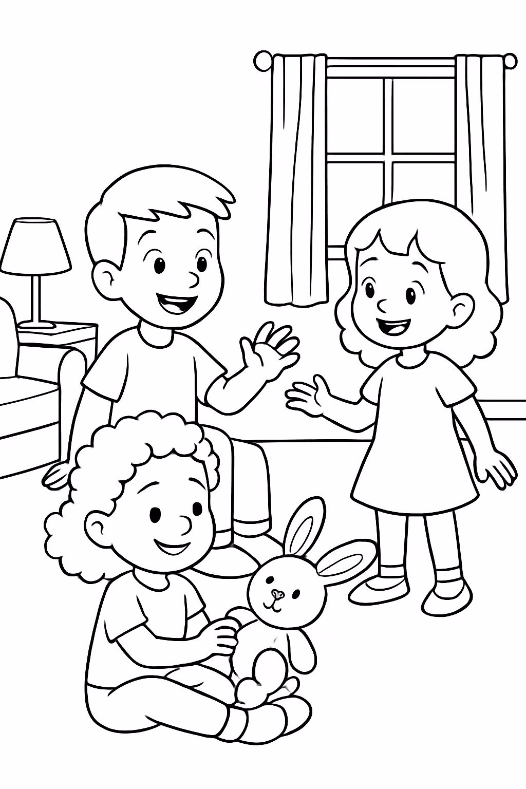 Uma sala com criancas menino de anos uma menina de para colorir — desenho para imprimir
