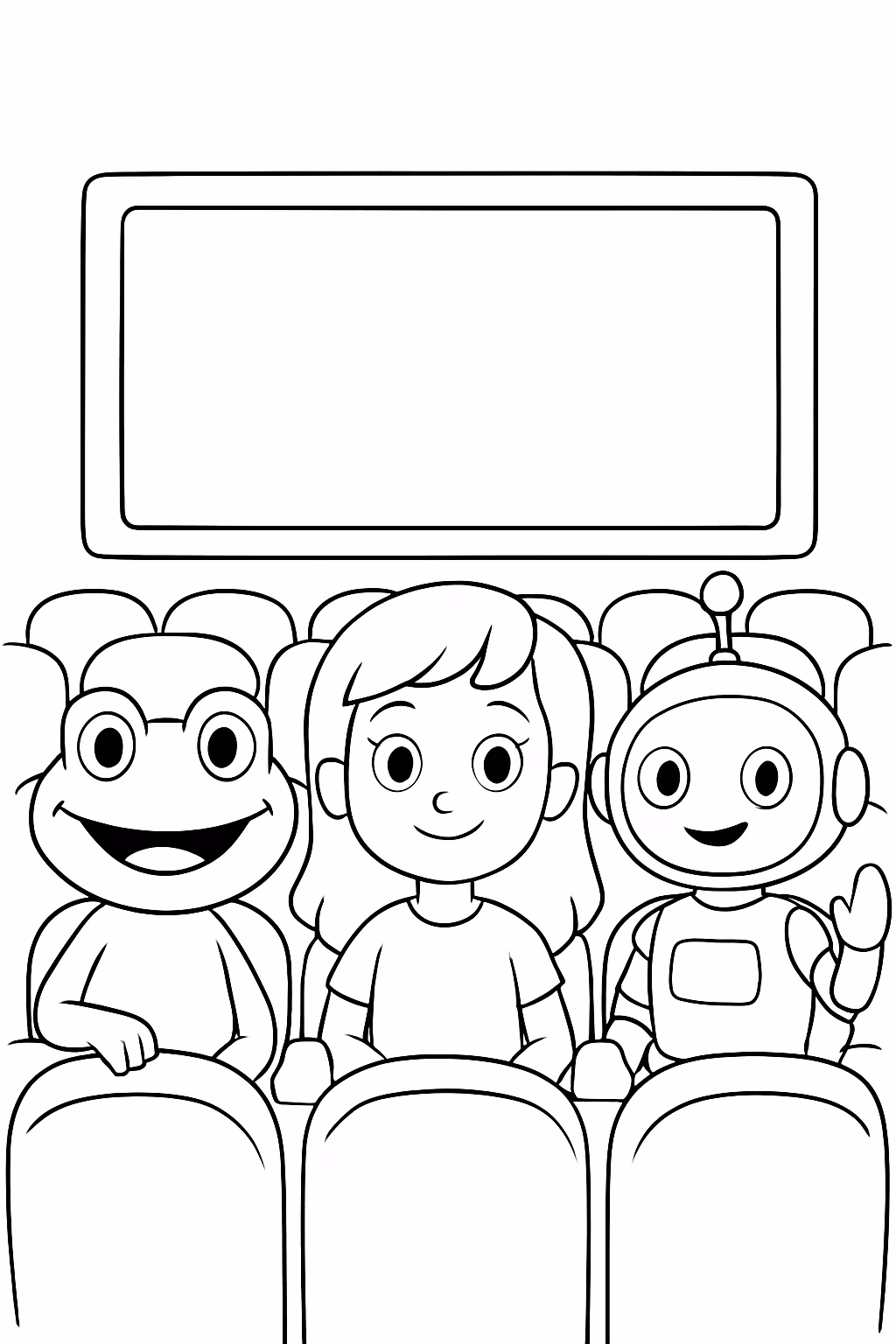Uma tela de cinema com o tablet sapo e a para colorir — desenho para imprimir