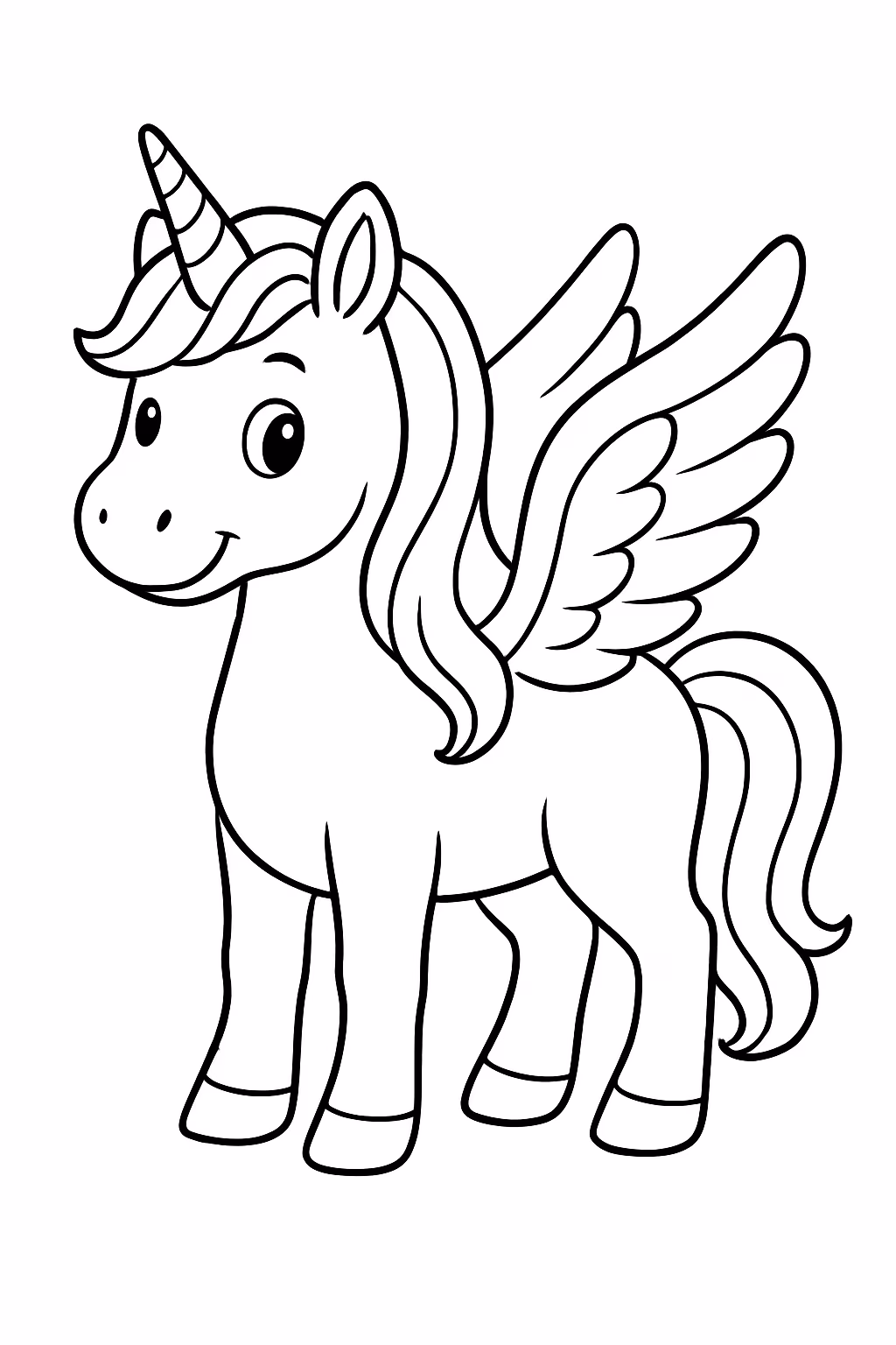 Unicornio com asas e chifre para colorir — desenho para imprimir