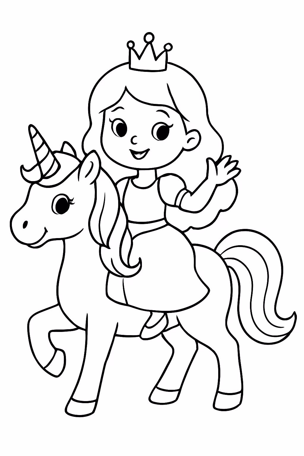 Unicornio com uma princesa para colorir — desenho para imprimir