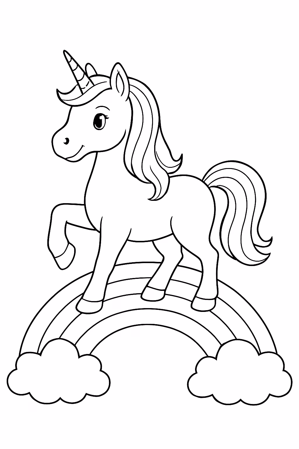 Unicornio no arco iris realista para colorir — desenho para imprimir