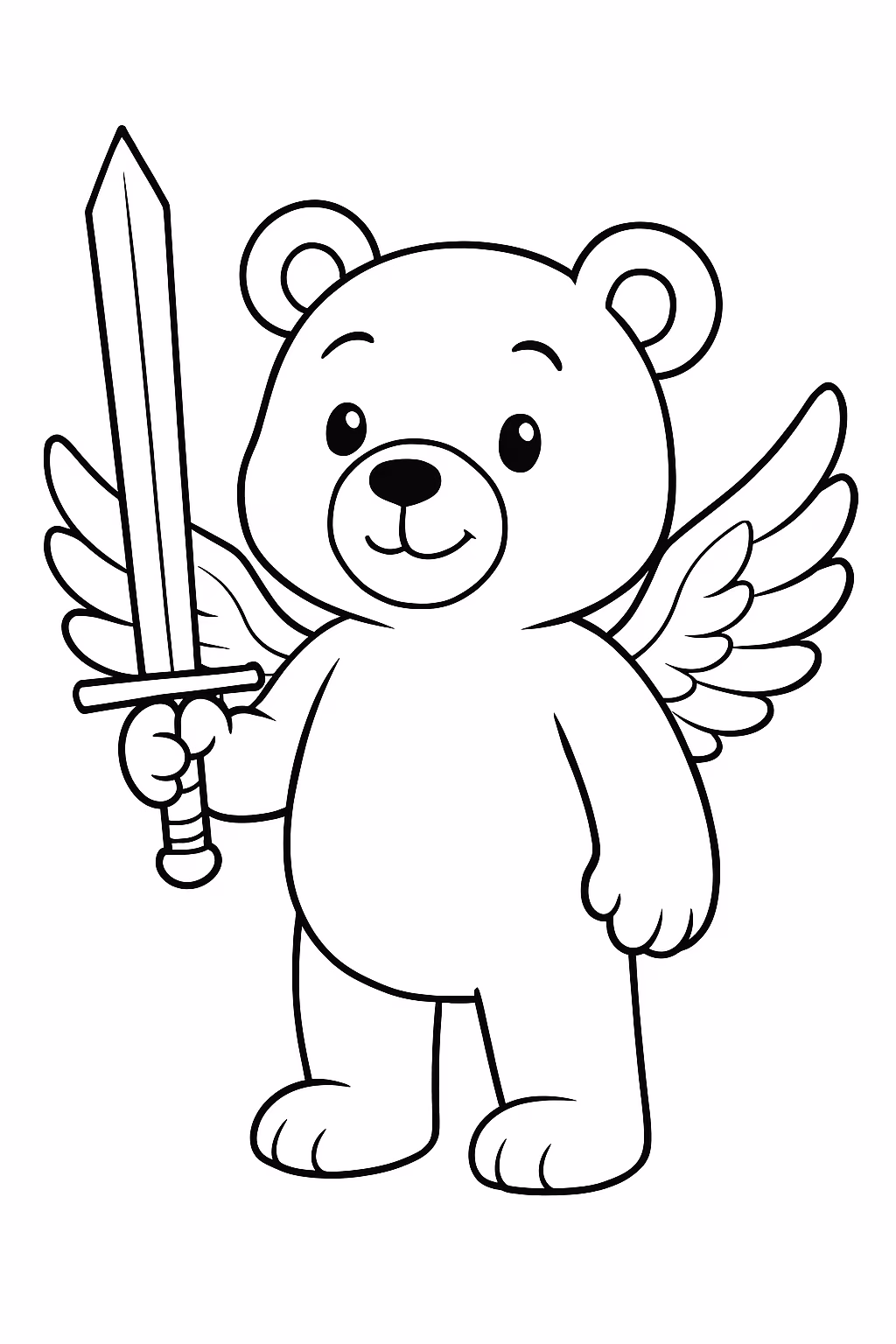 Urso com asas e uma espada para colorir — desenho para imprimir