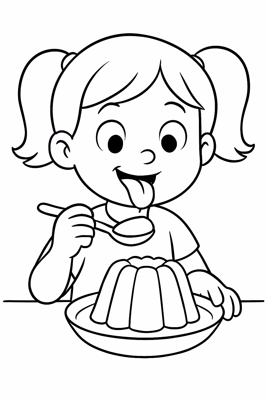 Valentina comendo gelatina para colorir — desenho para imprimir