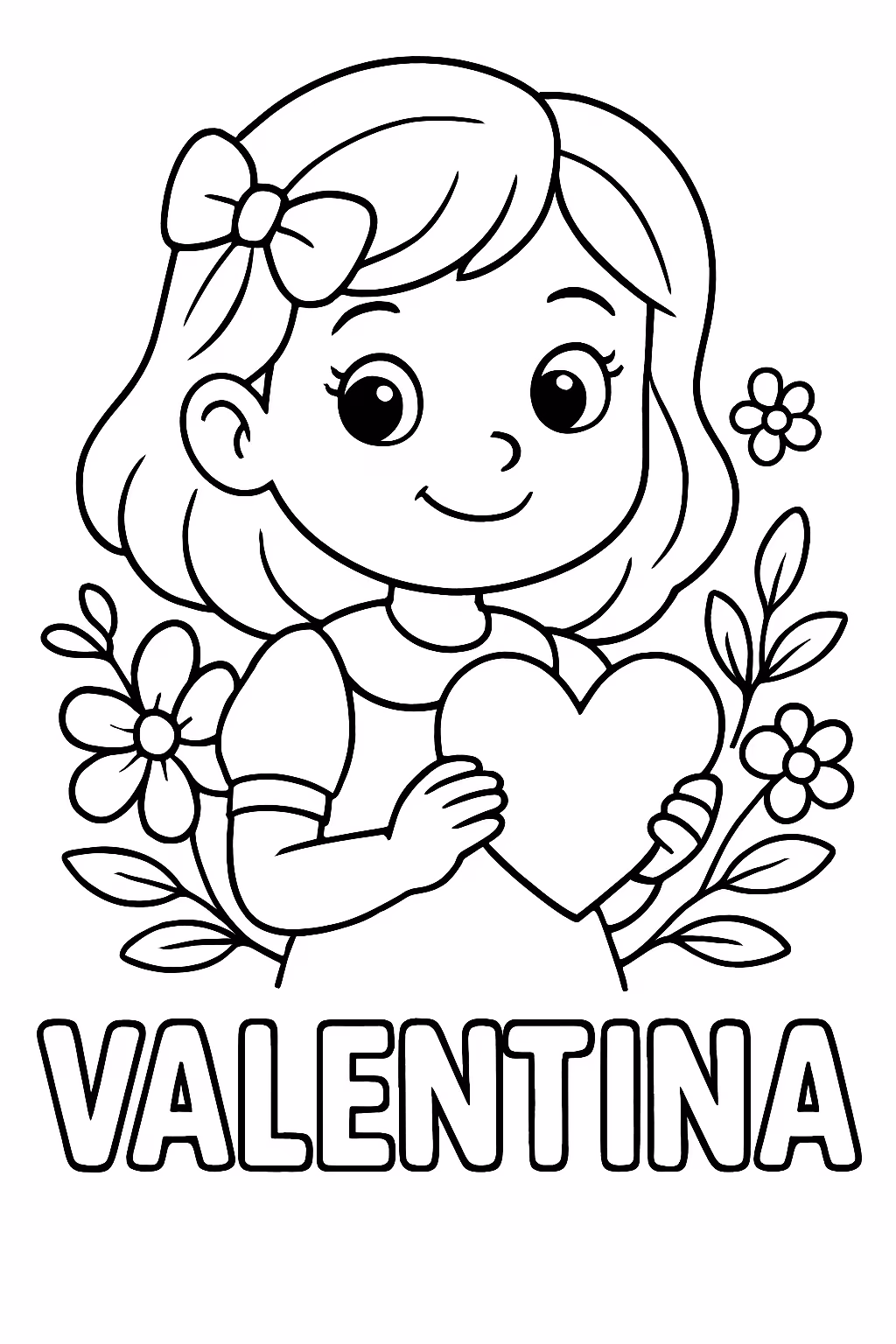 Valentina nome coloque flores e coracao para colorir — desenho para imprimir