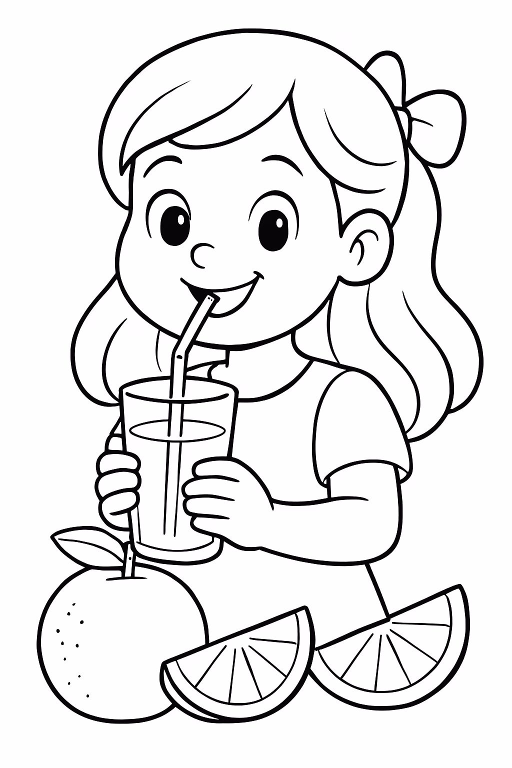 Valentina tomando suco de laranja para colorir — desenho para imprimir