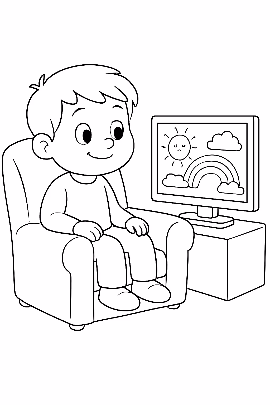 Ventinhas sentado num sofa a ver raibow f para colorir — desenho para imprimir
