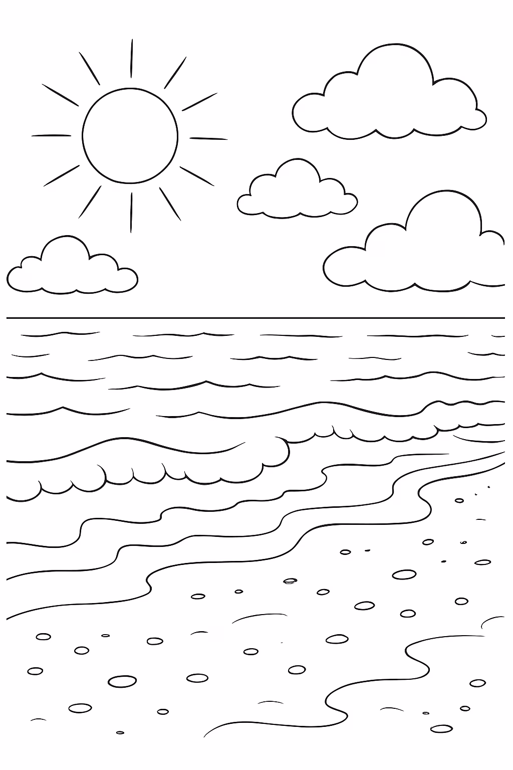 Vista do oceano realista para colorir — desenho para imprimir