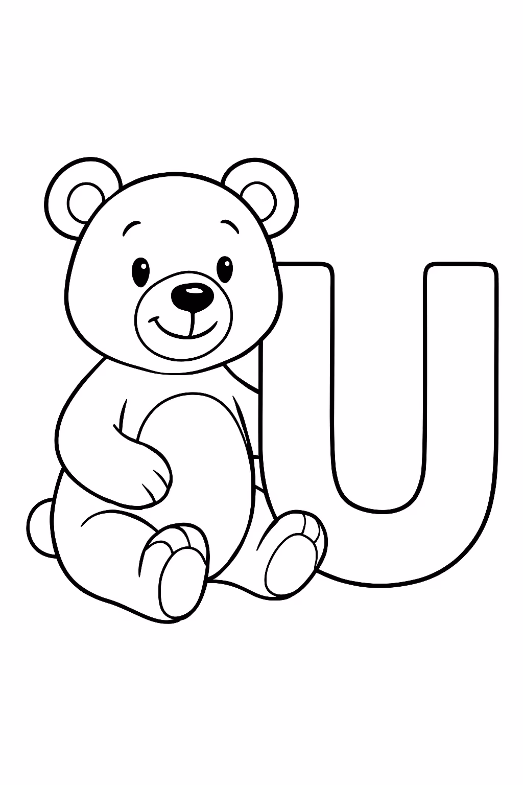 Vogal u com um urso para colorir — desenho para imprimir