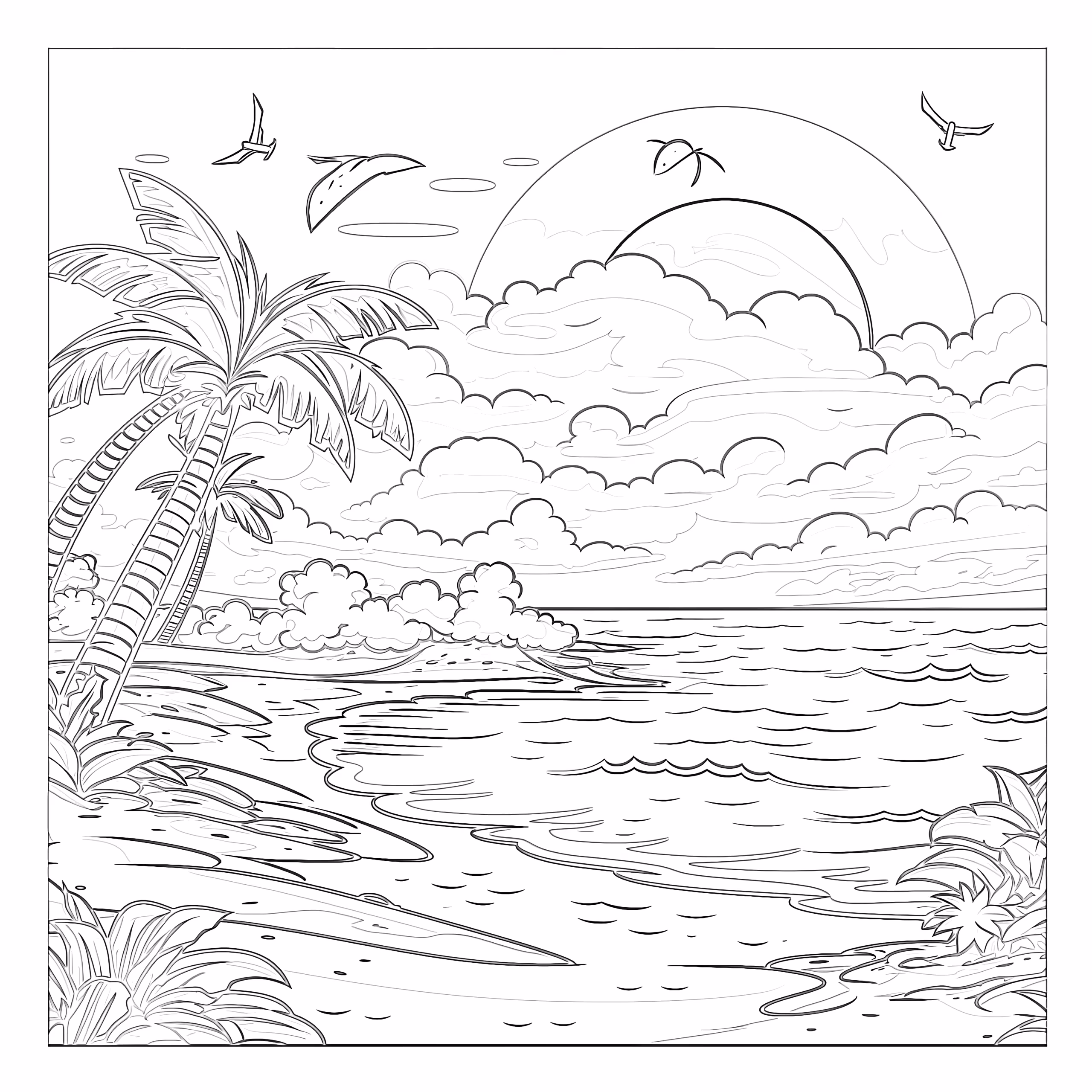 Paisagens para colorir — desenho para imprimir
