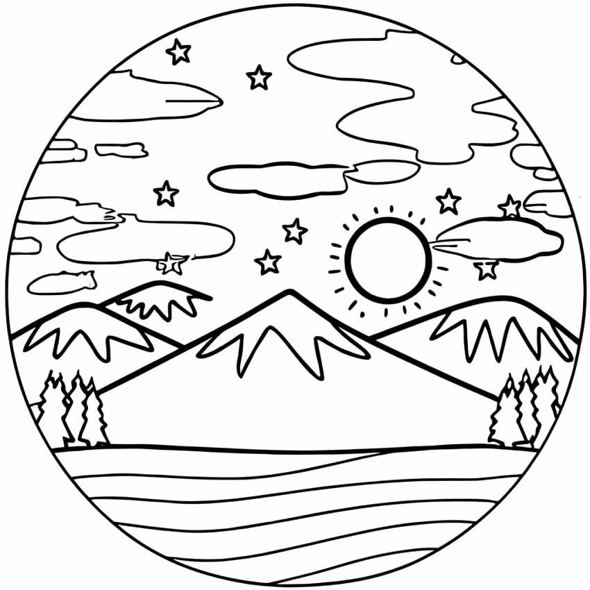 Paisagens para colorir — desenho para imprimir