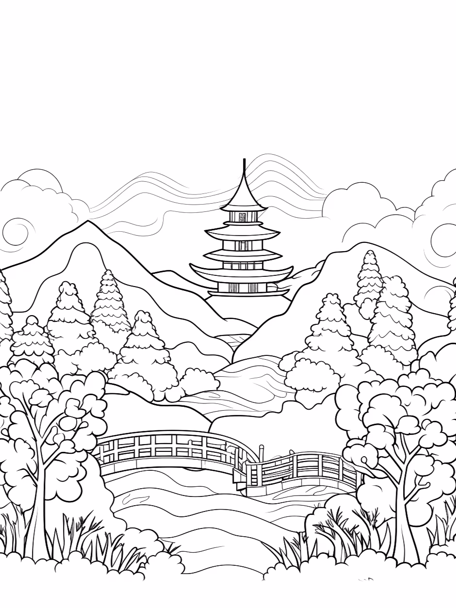 Paisagens para colorir — desenho para imprimir