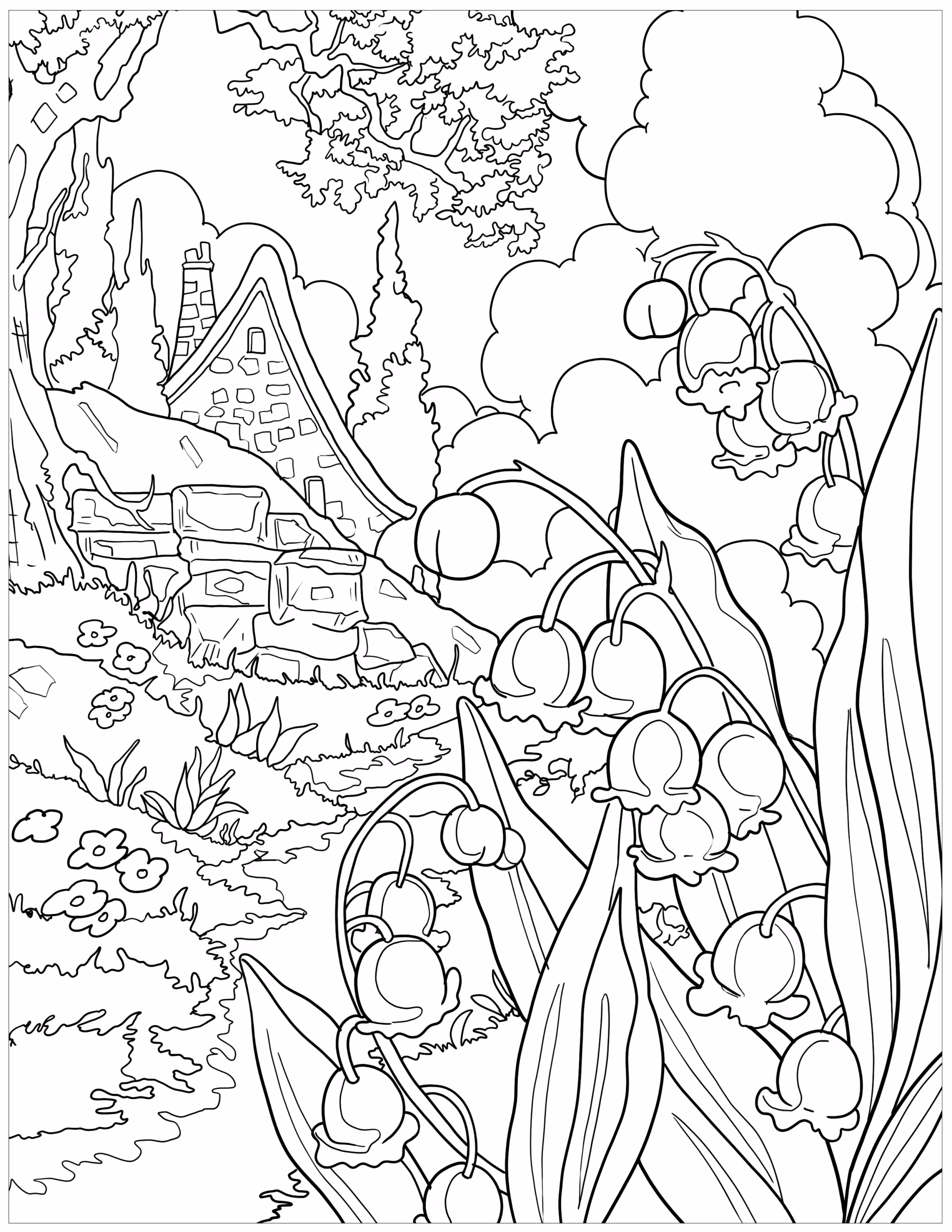 Paisagens para colorir — desenho para imprimir