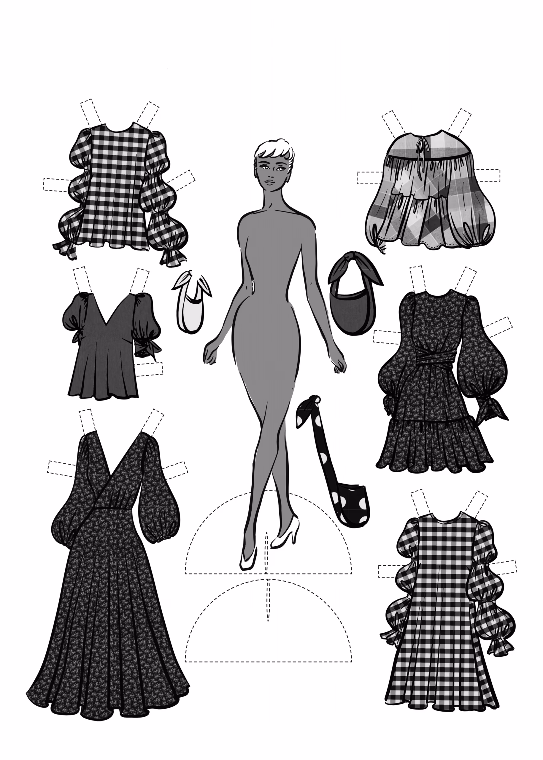Paper doll para colorir — desenho para imprimir