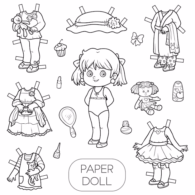 Paper doll para colorir — desenho para imprimir