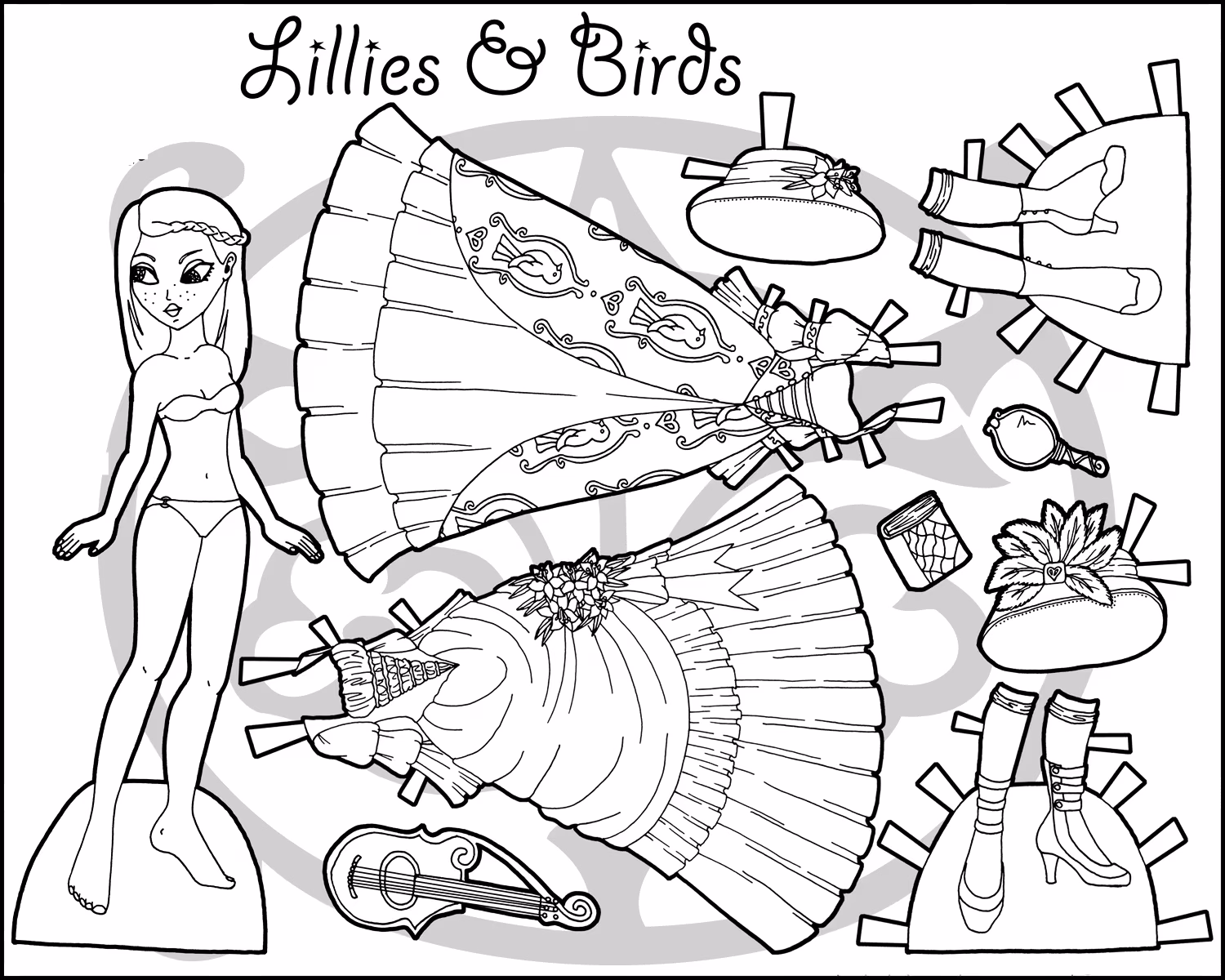 Paper doll para colorir — desenho para imprimir