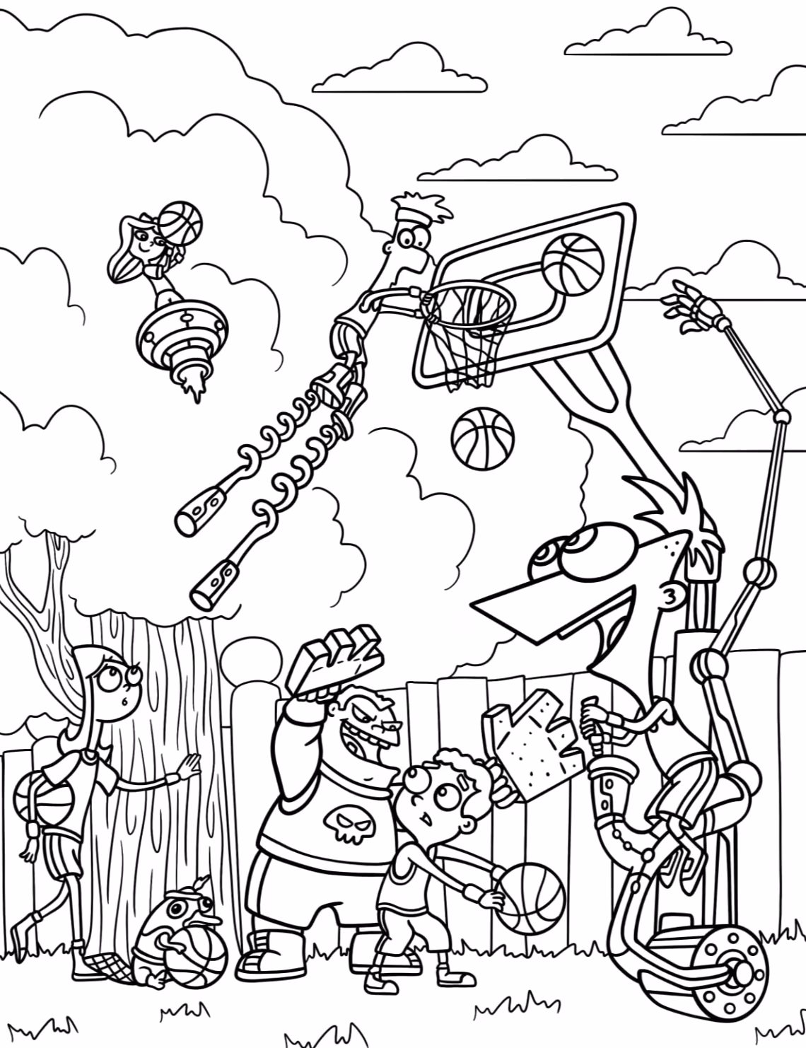 Phineas e ferb para colorir — desenho para imprimir