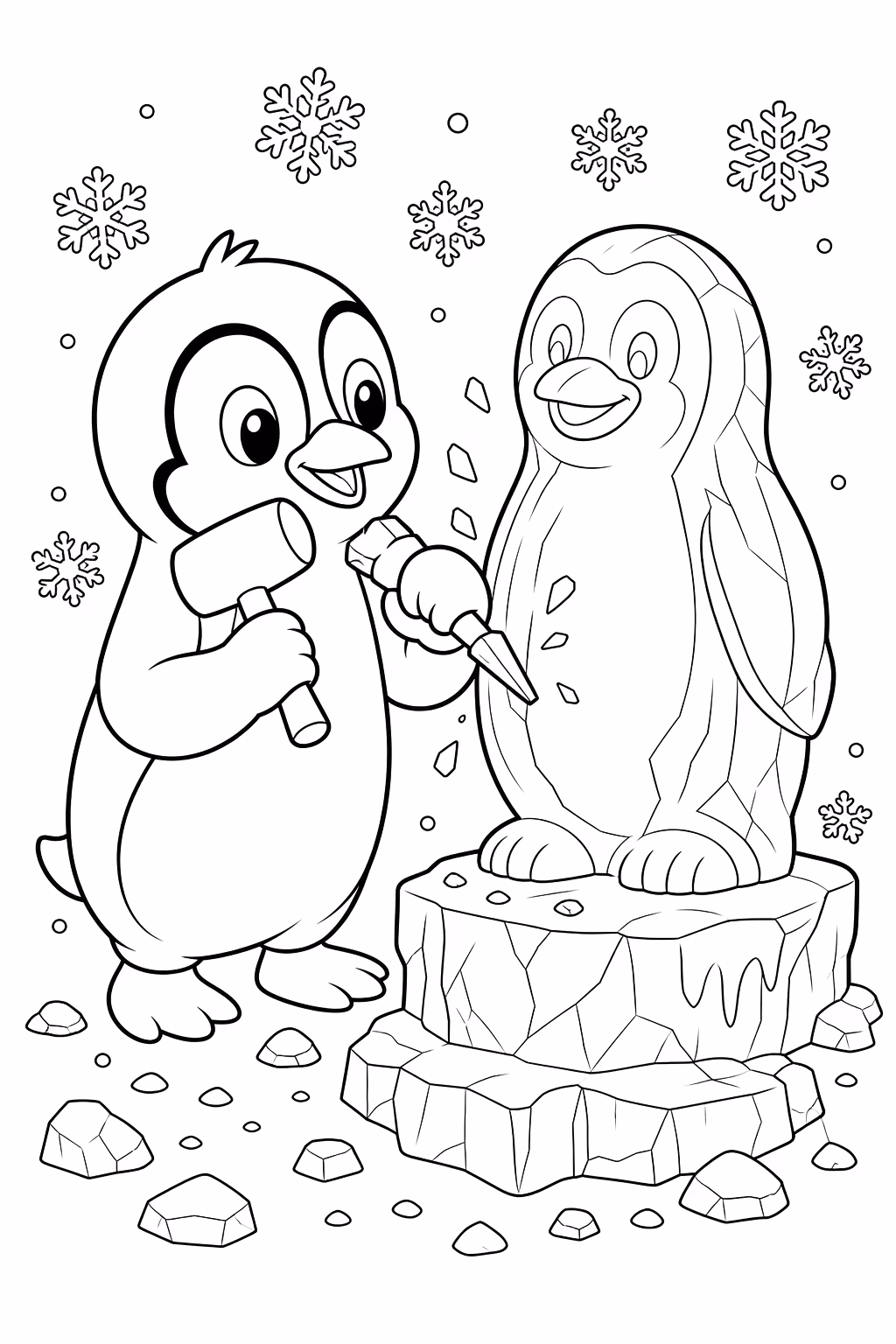 Pinguins para colorir — desenho para imprimir