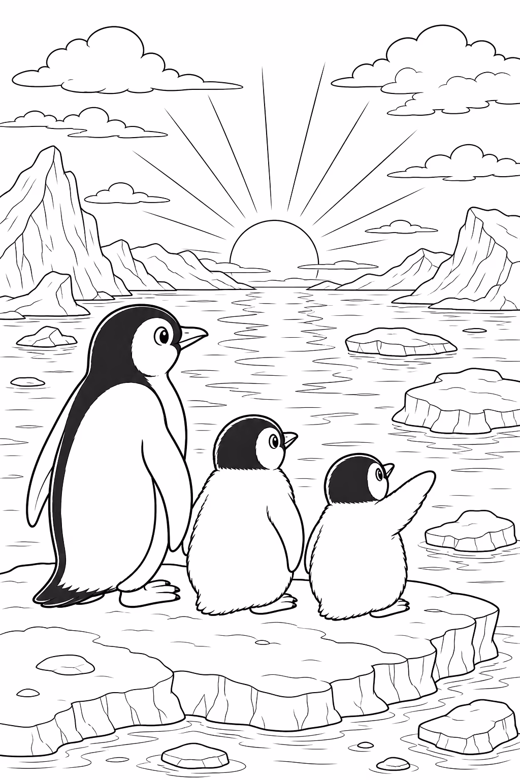 Pinguins para colorir — desenho para imprimir
