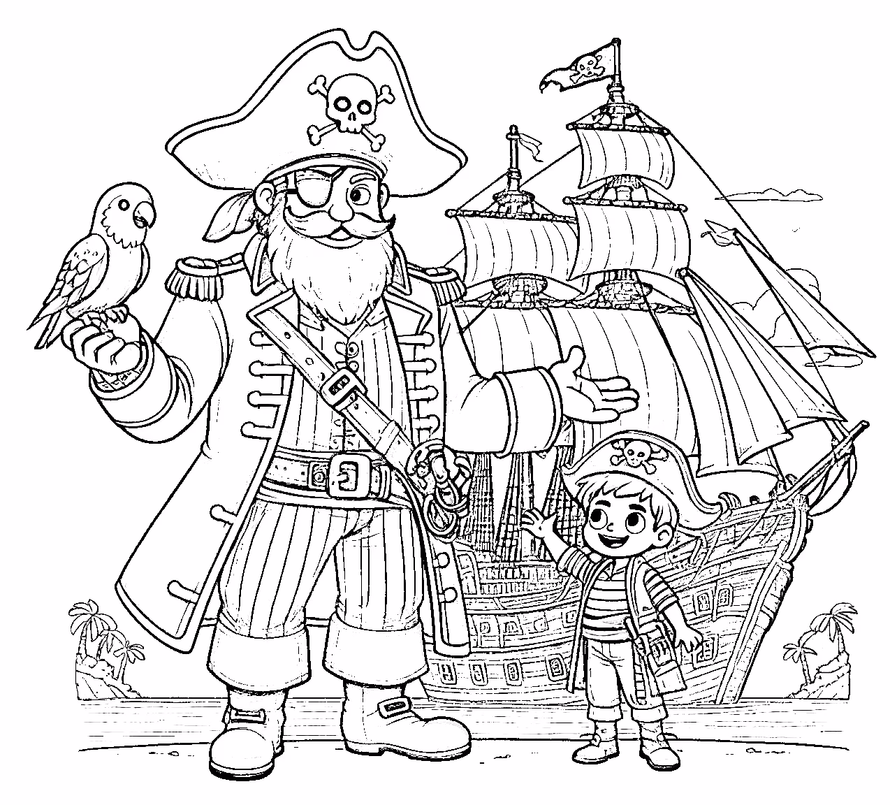 Piratas para colorir — desenho para imprimir