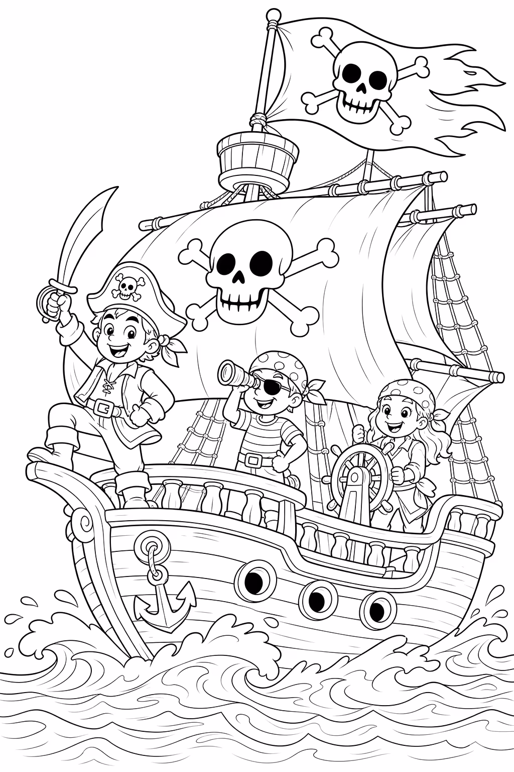 Piratas para colorir — desenho para imprimir