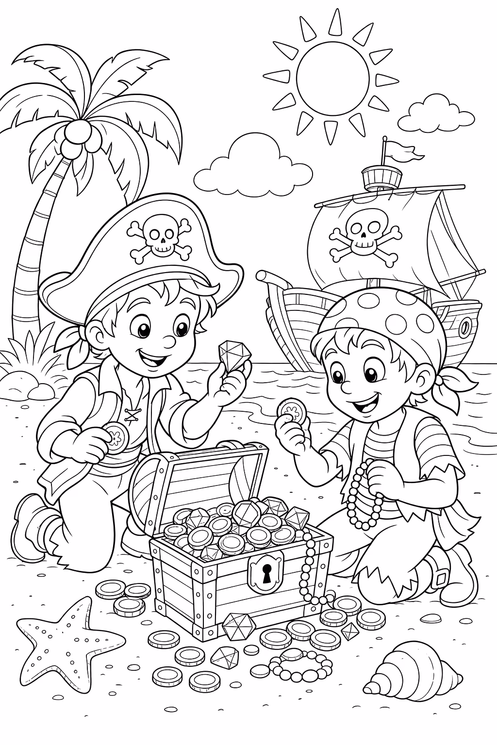 Piratas para colorir — desenho para imprimir