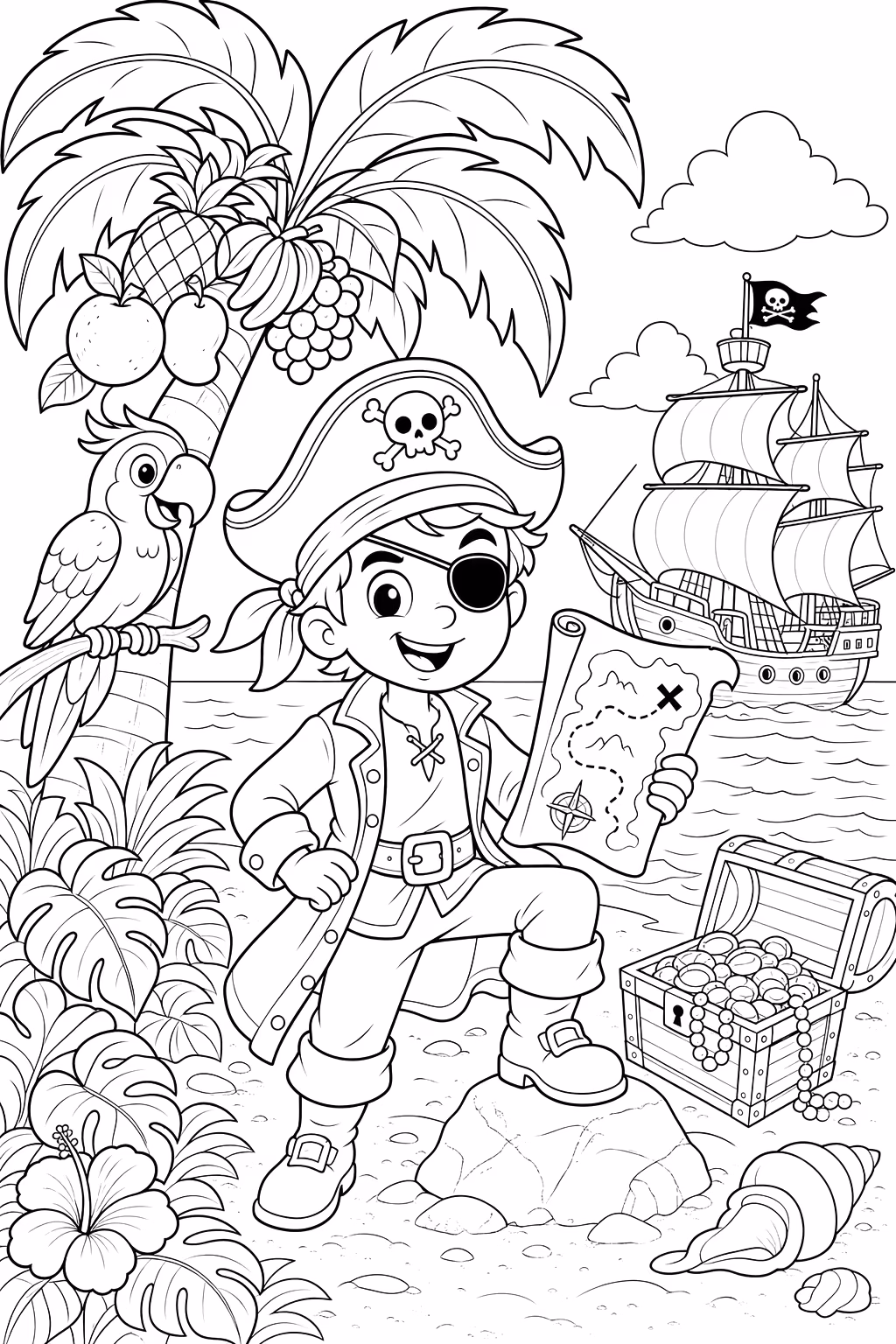 Piratas para colorir — desenho para imprimir