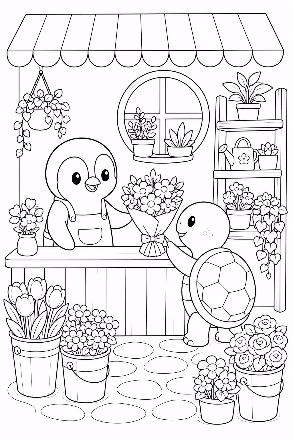 Bobbie goods pinguim na floricultura para colorir — desenho para imprimir