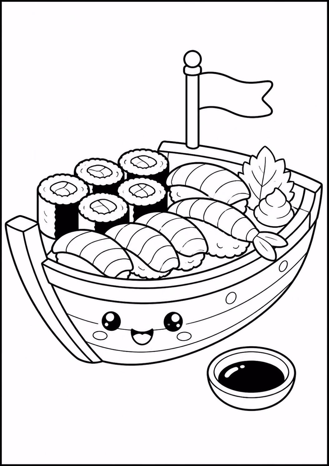 Sushi barco para colorir — desenho para imprimir