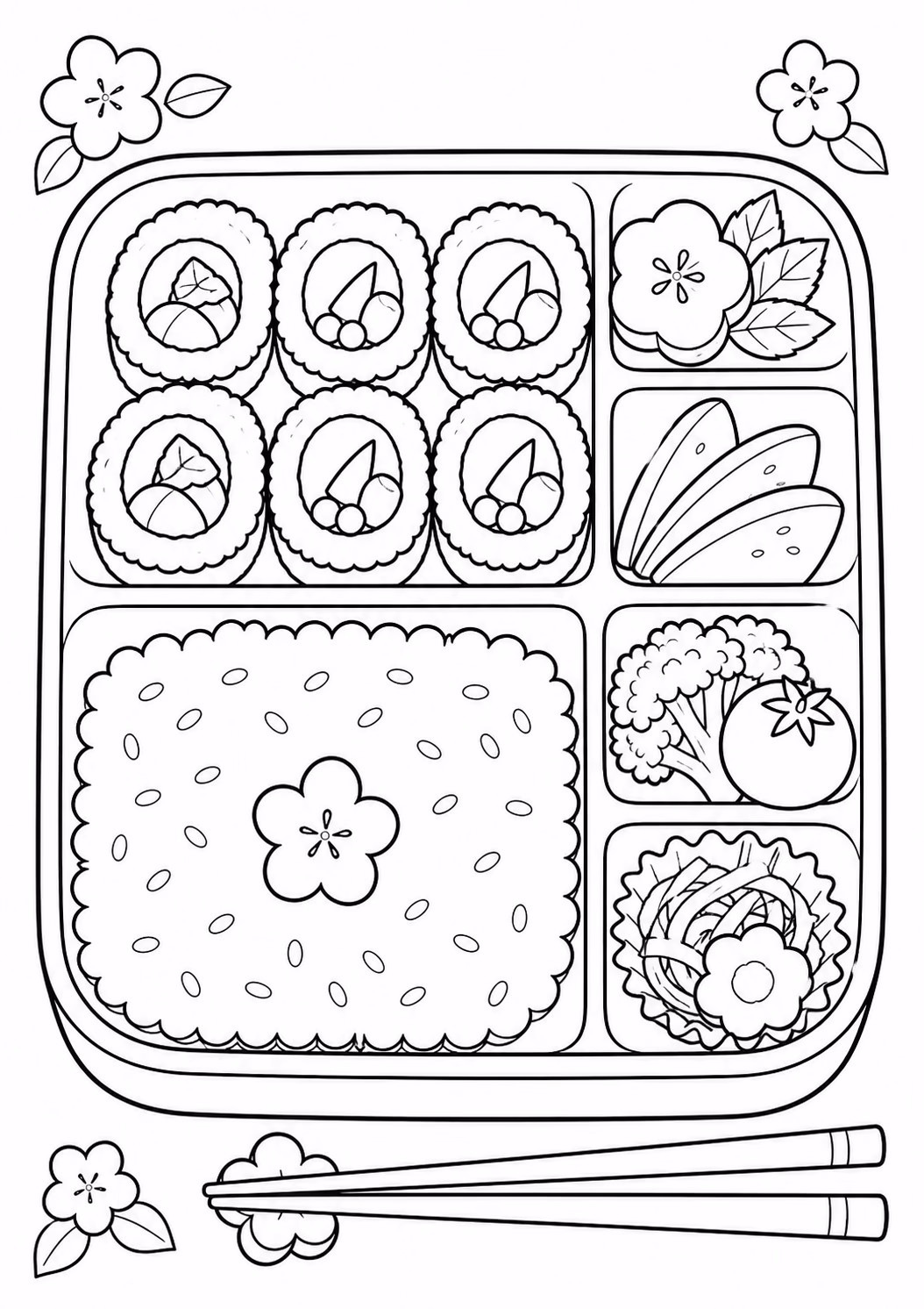 Sushi bento para colorir — desenho para imprimir