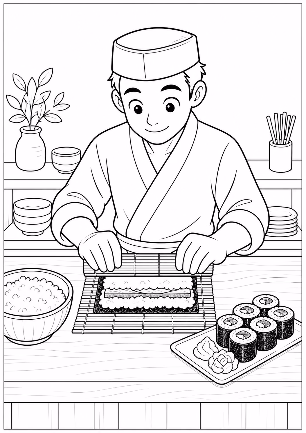Sushi chef para colorir — desenho para imprimir
