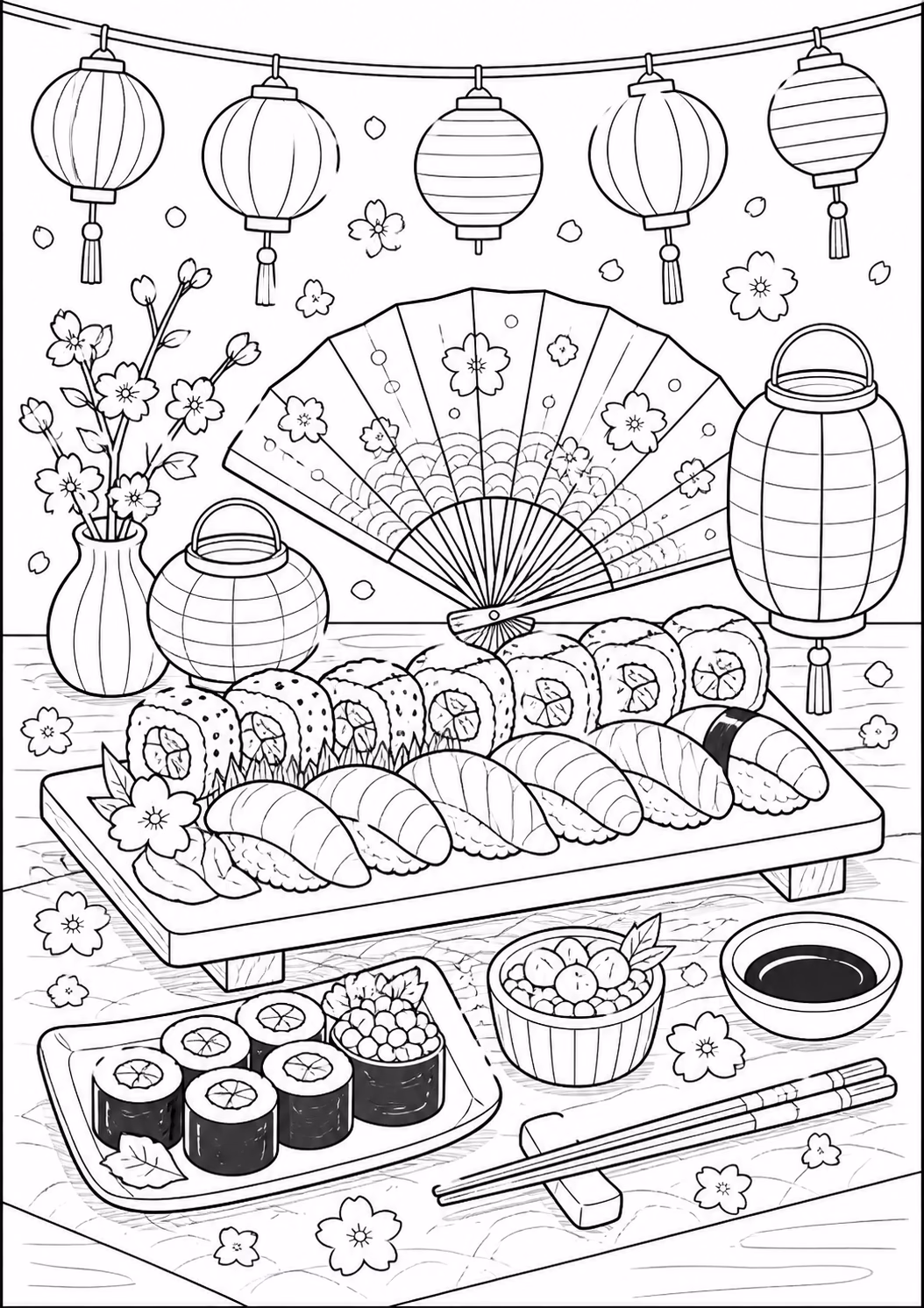 Sushi festival para colorir — desenho para imprimir